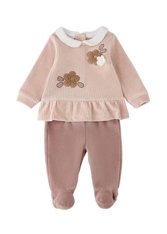 Set 2 Piese Bluza din Velur Reiat Roz si Pantaloni Lungi Roz Pudra pentru Fete 4.H185/00 – iDO