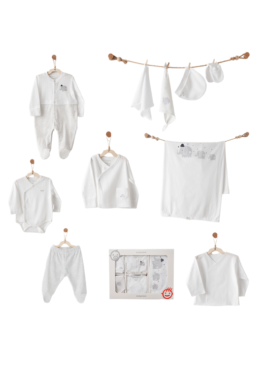 Set 10 Piese Maternitate Alb cu Elefanti AC26581 Andywawa