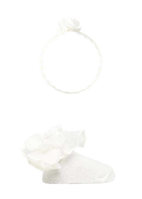 Headband and Socks Set with Cream Flower 9869 Mayoral