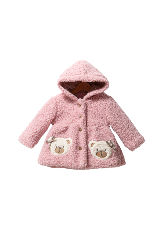Pink coat made of loop fabric with hood and bears art 3368 Cumino
