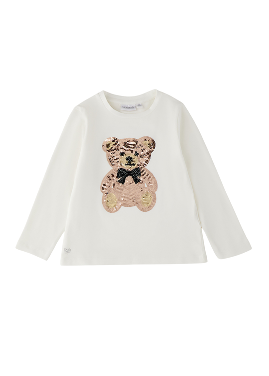 Bluza Ivory cu Ursulet din Paiete si Maneca Lunga pentru Fete 0.H318/00 – Sarabanda