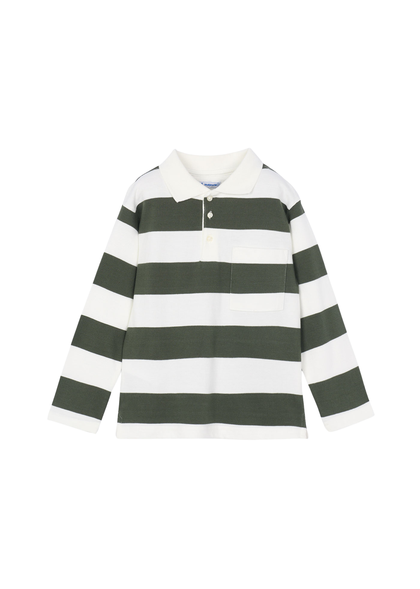 Bluza cu Guler Polo Dungi Albe si Olive Maneca Lunga 4119 Mayoral