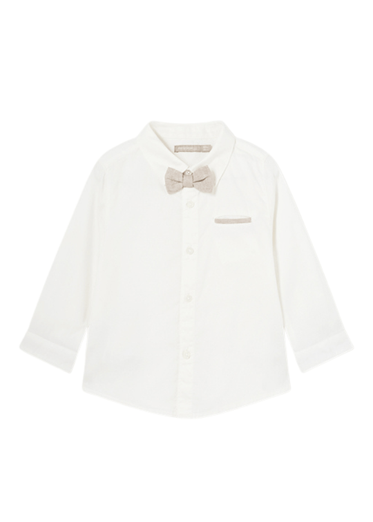 Long Sleeve Cream Cotton Linen Shirt with Bow Tie Beige Stripes 1116 Mayoral