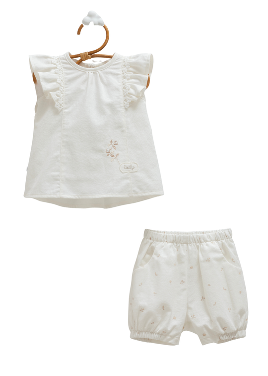2-piece ivory set with short-sleeved top and shorts Mini Lady art TKK2429 Mell Sweet Baby