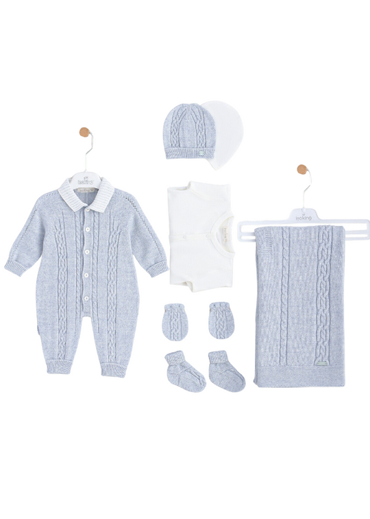 Set of 7 Blue Knitted Pieces with Jumpsuit 3414 Leo King