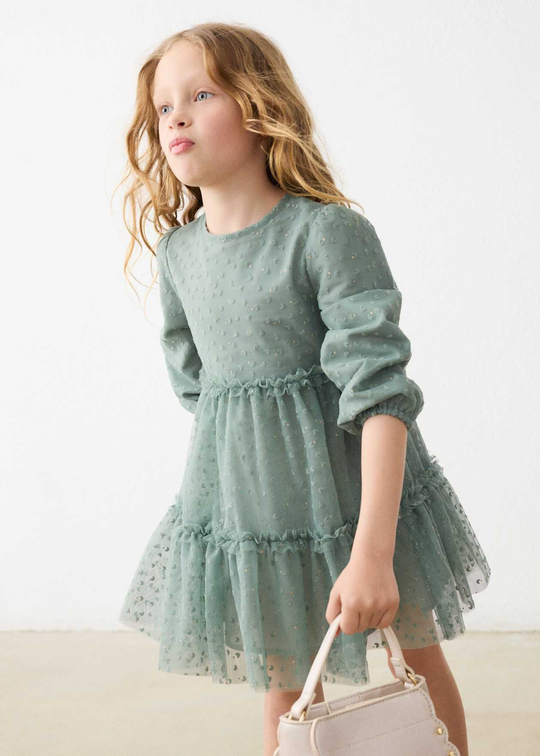 Rochie Verde din Tulle cu Picouri, Maneca Lunga 4924 – Mayoral
