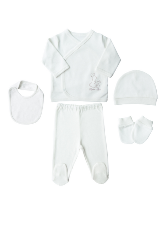 KitiKate Organic Cotton Newborn 5 Piece Set with Rabbits Cream S71194