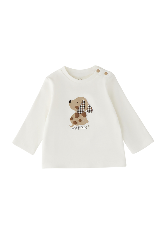 Bluza cu Maneca Lunga Crem cu Catel Brodat pentru Baieti 4048 – iDO