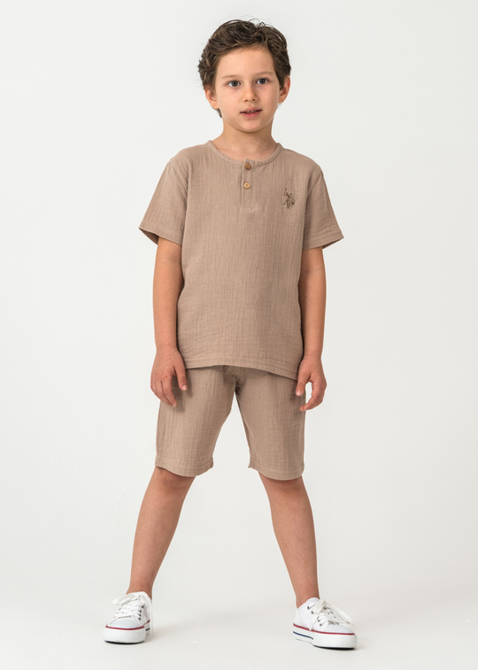 Set of 2 Beige Muslin T-Shirt and Shorts US2439-G V5 Us Polo Assn