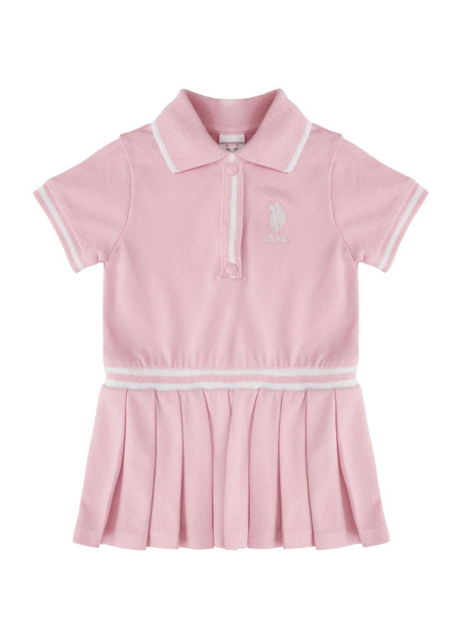 Powder Pink Dress with Polo Collar and Pleats 1963 Us Polo Assn
