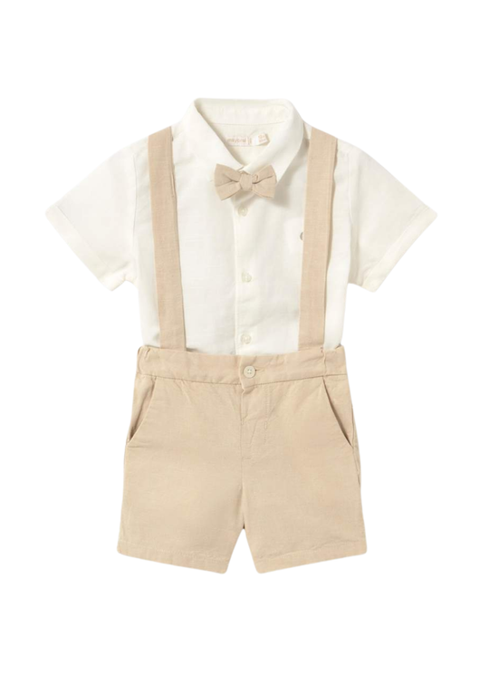Set 2 Pieces Cream Short Sleeve Shirt Beige Short Overalls 1226 Mayoral