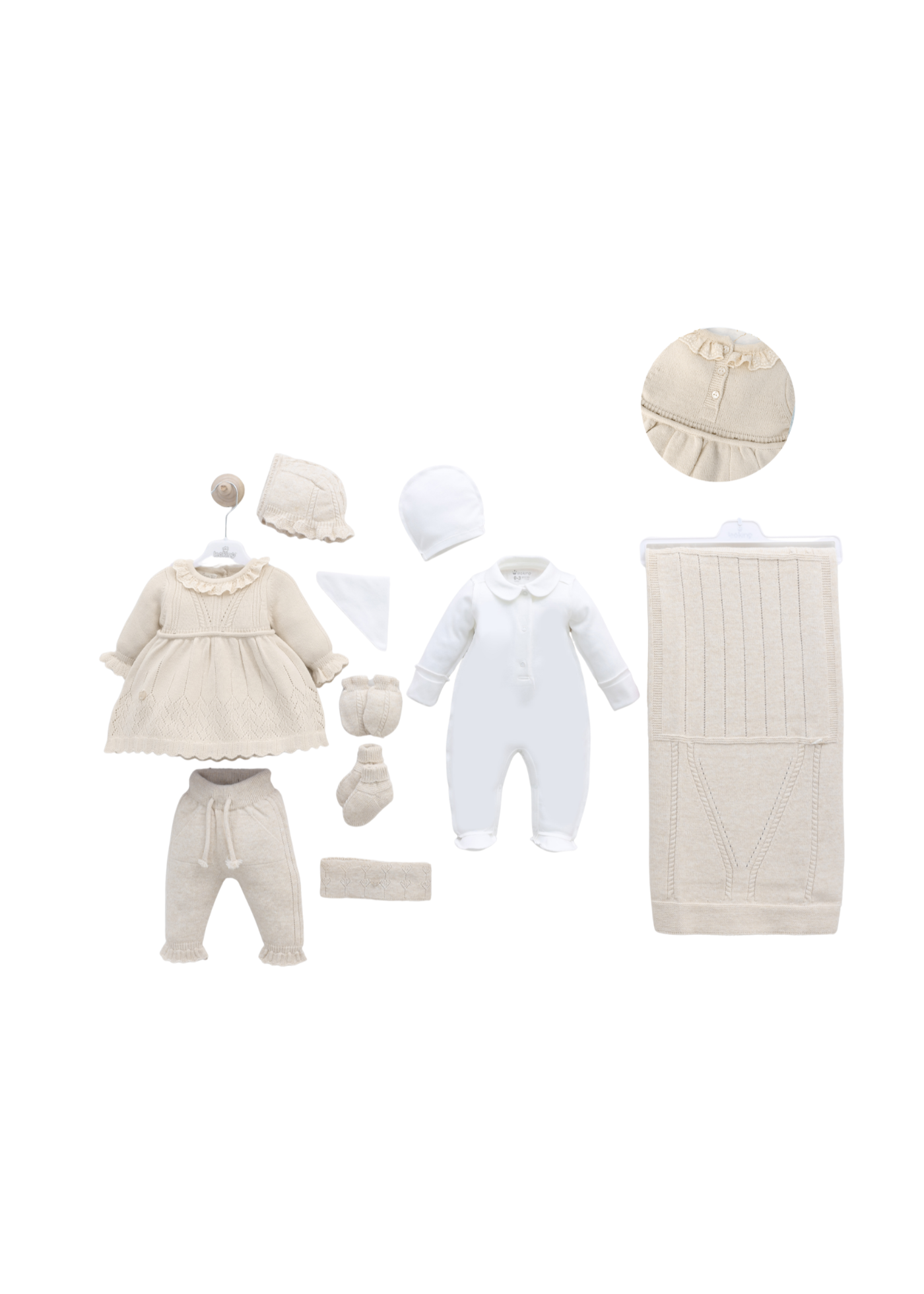 Set 8 Piese Maternitate Tricotat cu Lana Merinos Bej Rochie 3440 Leo King