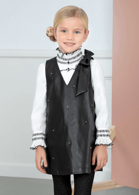 Sarafan Negru din Imitatie de Piele cu Funda pe Umar 5547 Abel & Lula