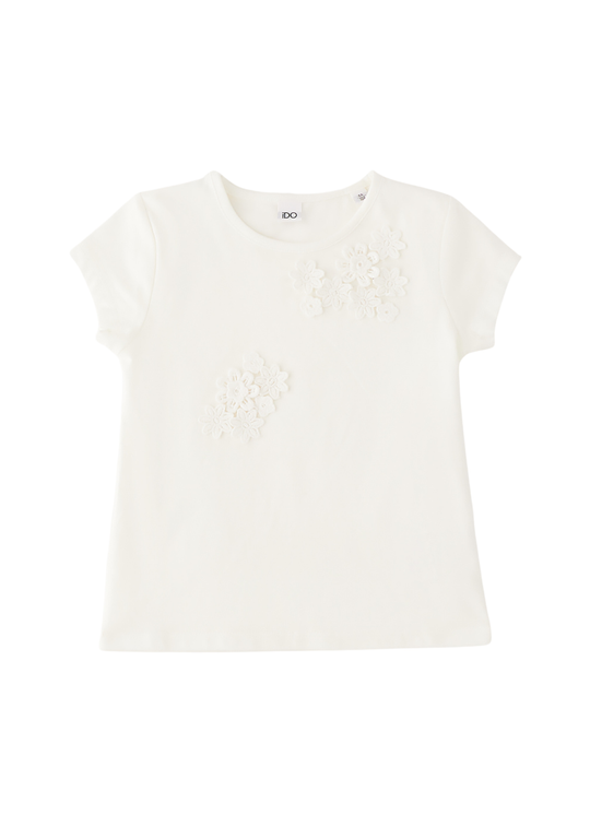 Tricou Ivory Maneca Scurta si Flori Aplicate 4.G342/00 iDO
