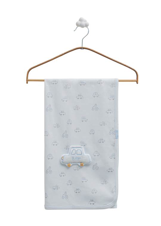 Pled Bumbac Bleu cu Masini First Car BTE2232  Sweet Baby