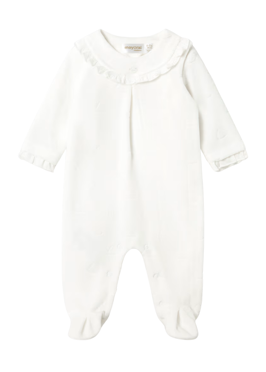 Pijama Ivory cu Guler Volanas pentru Fetite Nou-Nascute 2749 – Mayoral