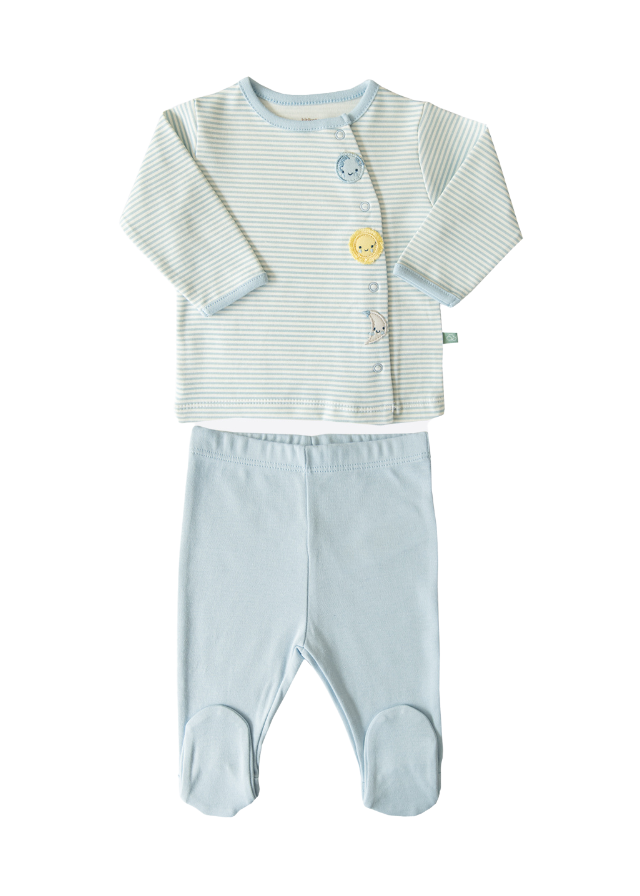 Set 2 Piese Bluza si Pantaloni din Bumbac Organic Bleu Organic New Dreams S31450 KitiKate