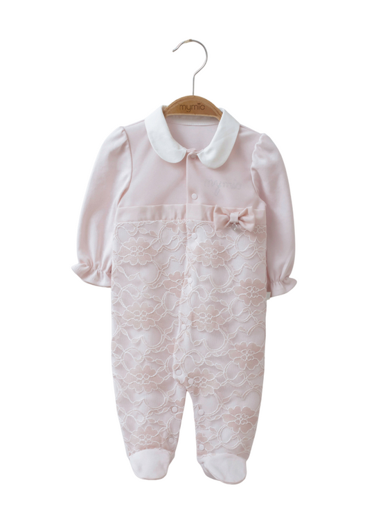 Salopeta Lunga Roz cu Dantela Flori Mari si Funda Saten cu Cristale 3763 MyMio