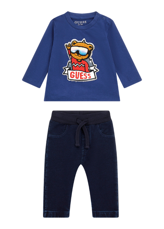 2 Piece Set Blue Bear Blouse and Long Denim Pants I4BG09 I3Z13 G791 Guess