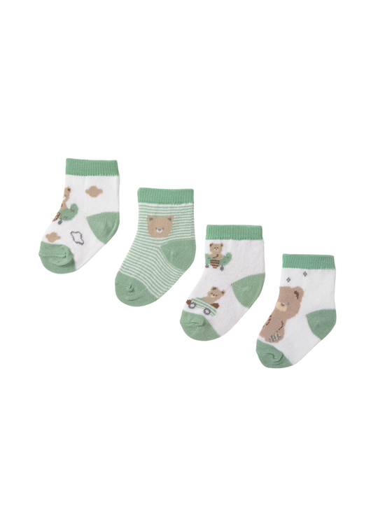 Set 4 Perechi de Sosete Alb cu Verde cu Urs 9049 Mayoral