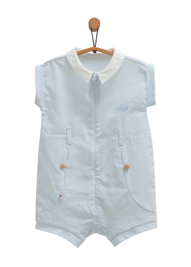 Salopeta Scurta Bleu cu Guler Alb si Fermoar Serenity Boy TE1748 Mell Sweet Baby