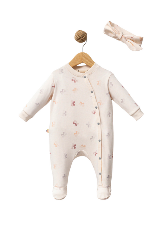 Salopeta Lunga Bumbac Organic Somon cu Imprimeu Fluturi 1031 Bubbles