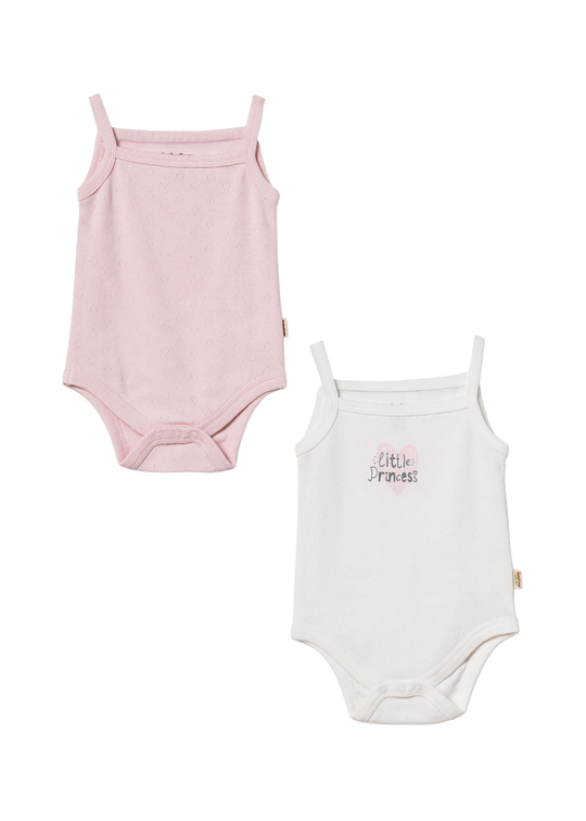 Set 2 Body Maieu din Bumbac Organic Crem cu Roz Pudra Little Princess CSYR4536 Baby Cosy