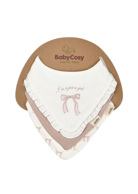 Set 3 Bavete Bumbac Organic Crem cu Imprimeu Funda Roz Pudra CSY8164 Baby Cosy