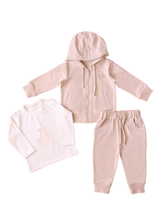 Trening Bej 2 Piese Hanorac cu Dantela si Pantaloni Sport 12507 Leo King