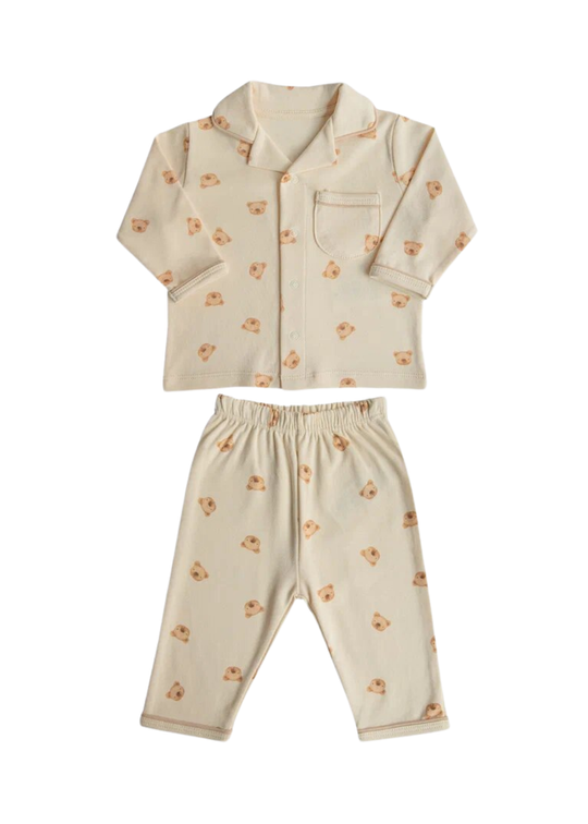 Pijama Bej cu Ursi din Bumbac Organic S60550 Kitikate