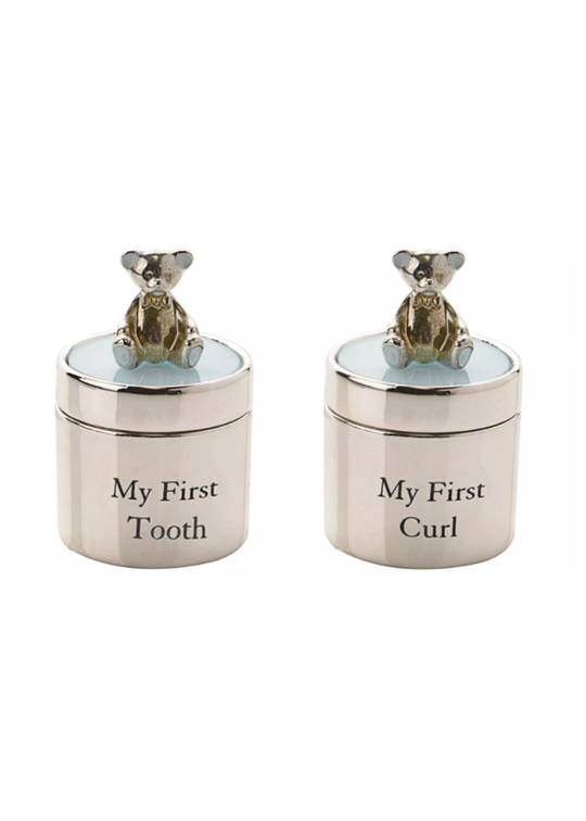 Set 2 Casete Argintate Prima Suvita si Primul Dintisor Bleu cu Urs CG532B Bambino by Juliana