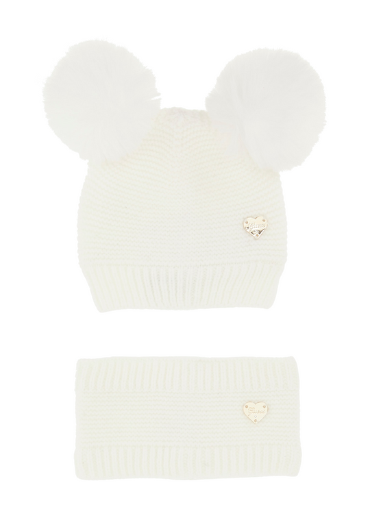 Set Caciula cu Pompoane Blana si Fular Crem A4BZ01 Z2QP0 G012 Guess