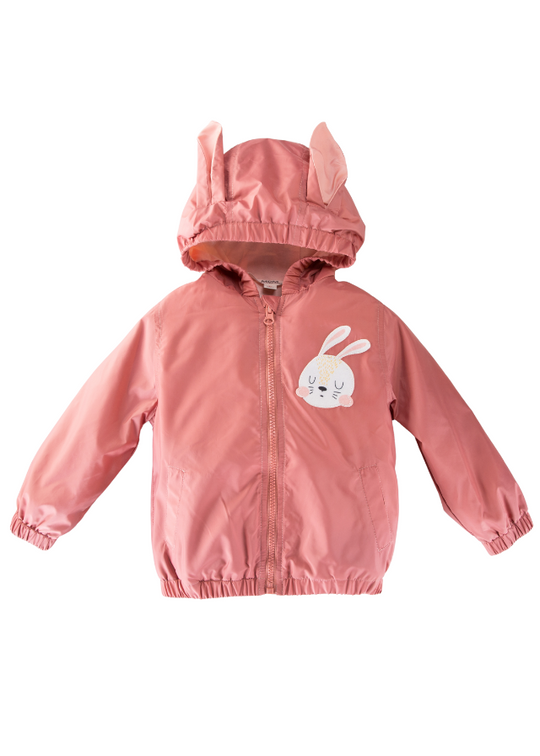Geaca Antivant din Fas Roz Pudra cu Iepure, Gluga si Fermoar M52143 Midimod Gold