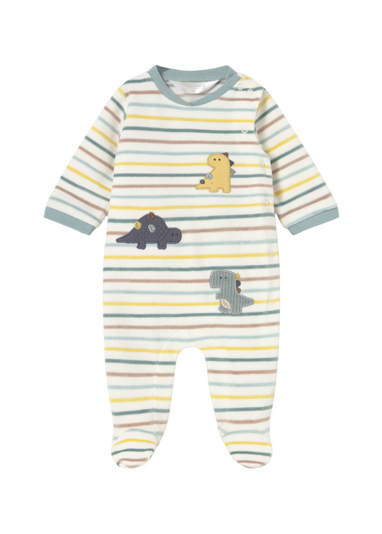 Long Cream Jumpsuit with Green and Yellow Stripes with Dinosaurs 2718 Mayoral