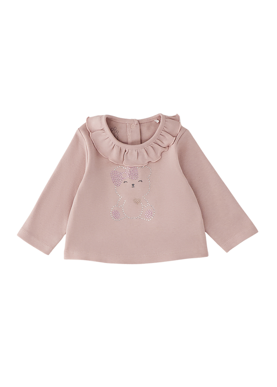 Bluza cu Maneca Lunga Roz Pudra cu Model Ursulet pentru Fete 4.H076/00 – iDO