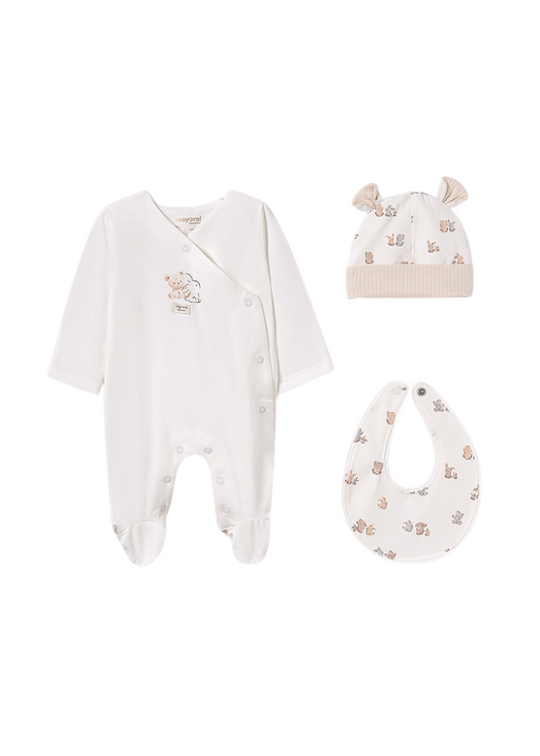 Set of 3 Cream and Beige Jumpsuits with Bears and Rabbits Print 9907 Mayoral