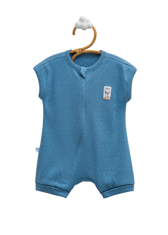 Salopeta Scurta Albastra cu Fermoar Bumbac Perforat Hello Boy TE2379 Mell Sweet Baby
