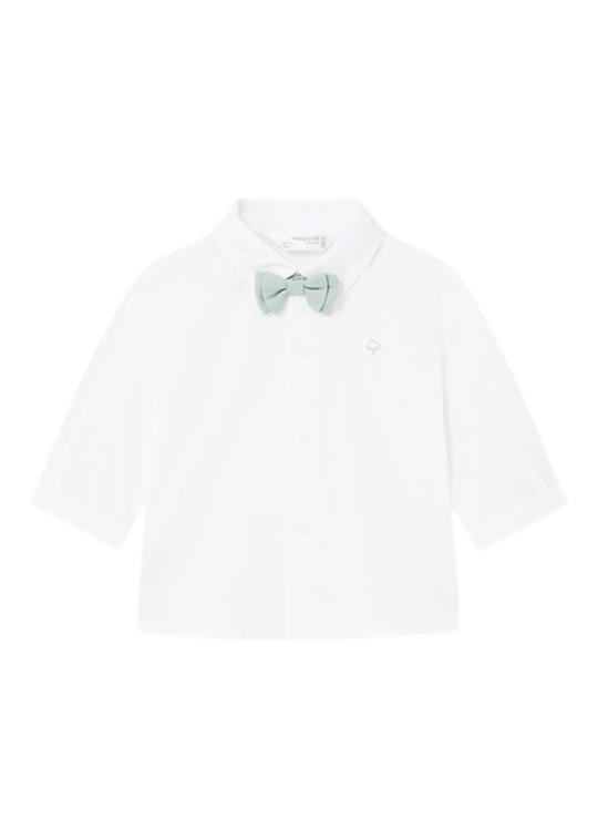 Camasa Alba cu Maneca Lunga si Papion Verde pentru Baietei 1196 Mayoral