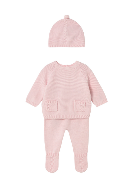 Set 3 Piese Tricotat Roz Pantaloni Bluza si Fes 2564 Mayoral