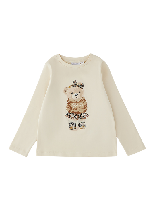 Bluza Crem cu Imprimeu Ursulet si Strasuri pentru Fete – Sarabanda