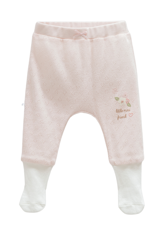 Pantaloni Lungi Roz cu Picior din Bumbac Perforat cu Flori APK1533 Mell Sweet Baby