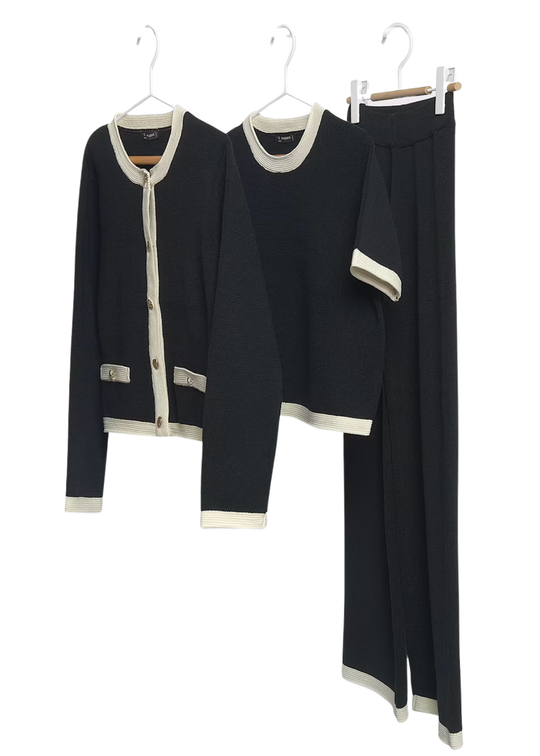 Set Tricotat Negru cu Cardigan, Bluza si Pantaloni pentru Fete 7536 – Mayoral