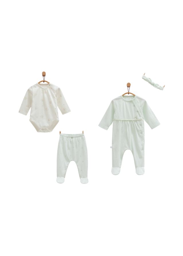 Set 4 Piese Verde cu Imprimeu Oite Mini Lamb ZK1401 Mell Sweet Baby