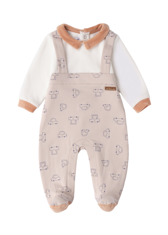 Salopeta Lunga Crem cu Bej cu Imprimeu Masini 3.F648/00 Minibanda