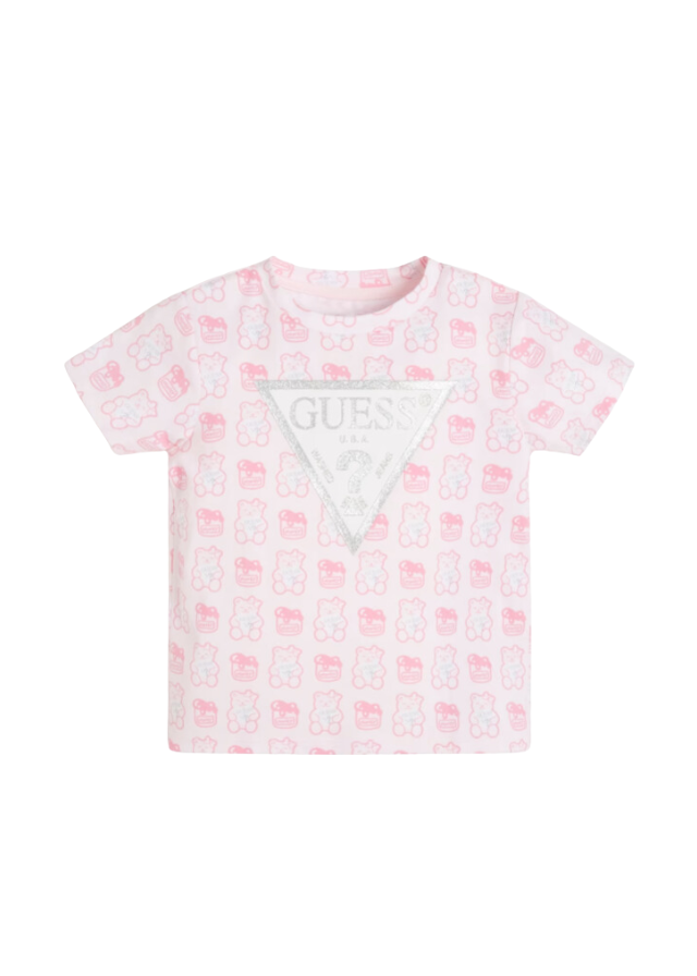 Tricou Alb Cu Maneca Scurta Cu Detaliu Ursuleti Roz Guess H1YT00 K6YW1 P6L0 Guess