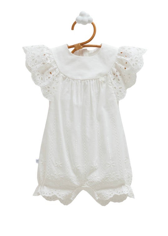 Salopeta Scurta Ivory Bumbac Broderie Sparta Soft Lace TK2369 Mell Sweet Baby