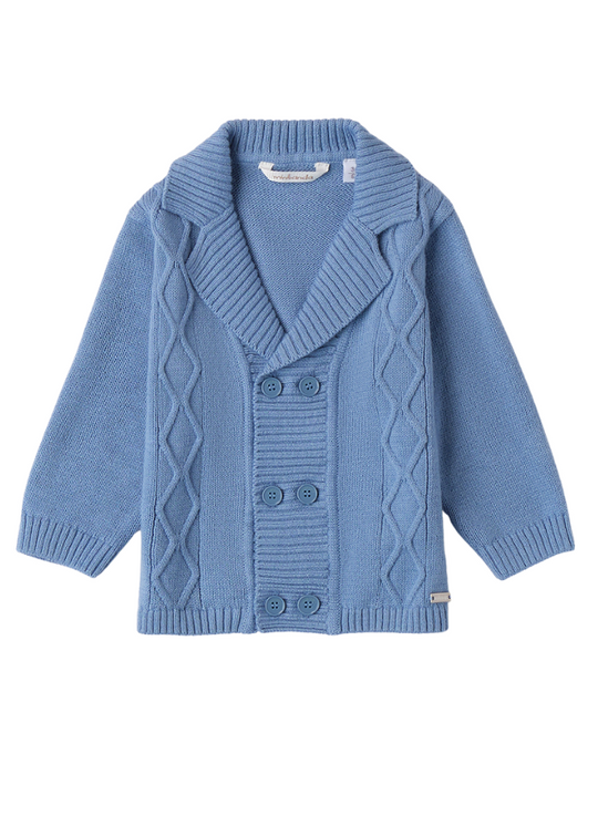 Blue Knitted Cardigan with Lapel and Double Buttons 3A665.00 Mini band