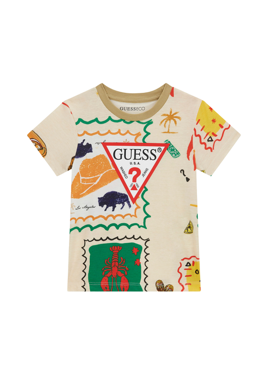 Tricou cu Maneca Scurta Bej cu Imprimeu Colorat N6GI02 K8HM4 P1JP Guess