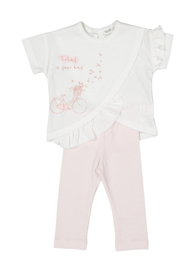 Set 2 Piese Tricou Crem si Colanti Roz Baby Girl K4775 Bebetto