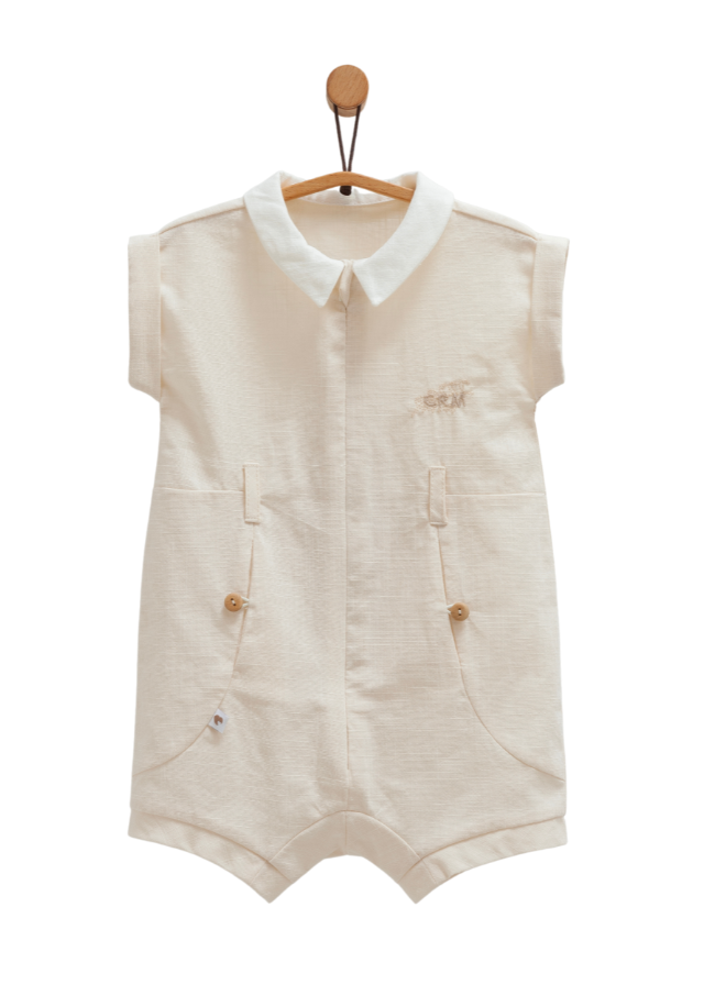 Salopeta Scurta Bej cu Guler Alb si Fermoar Serenity Boy TE1748 Mell Sweet Baby